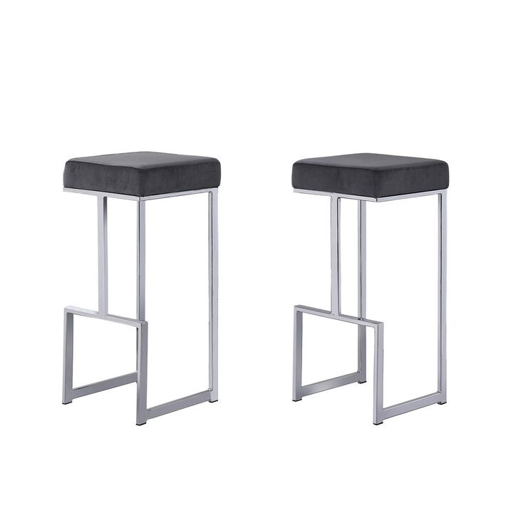 Best Master Furniture Dorrington Modern Velvet Backless Bar Stool in Gray/Silver (Set of 2)