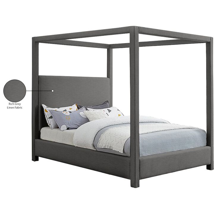 Meridian Furniture Emerson Grey Linen Textured Fabric Queen Bed