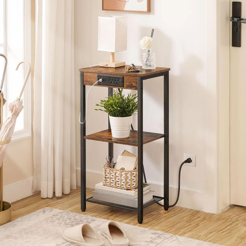 Tall Side Table with Charging Station, 3 Tier End Table with Storage Shelves image number 4