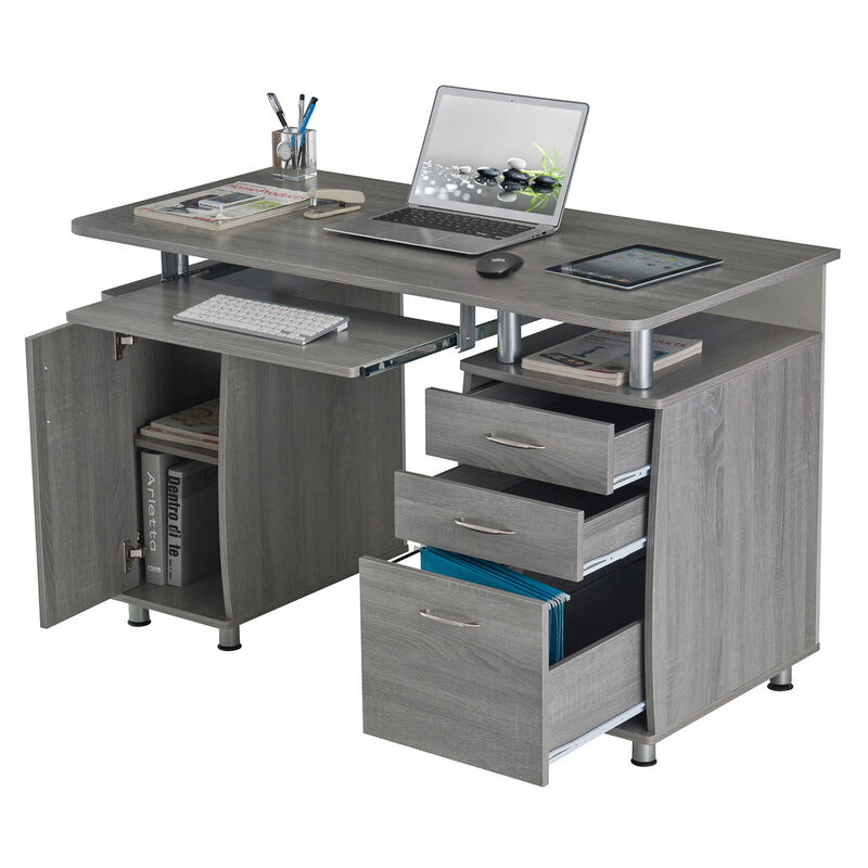 Complete Computer Workstation Desk with Storage Shelves and Drawers
