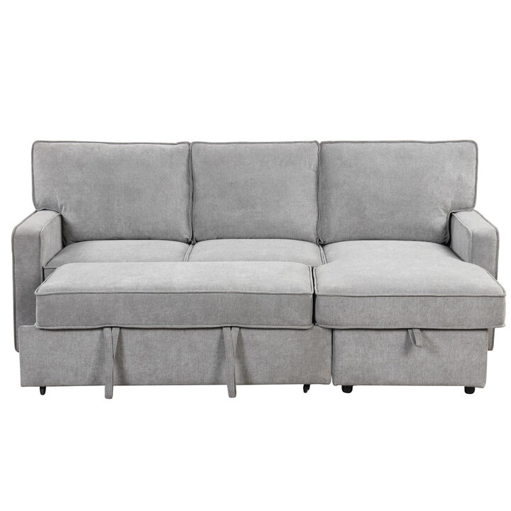 Upholstery Sleeper Sectional Sofa with Storage Space, USB port, 2 cup holders on Back Cushions