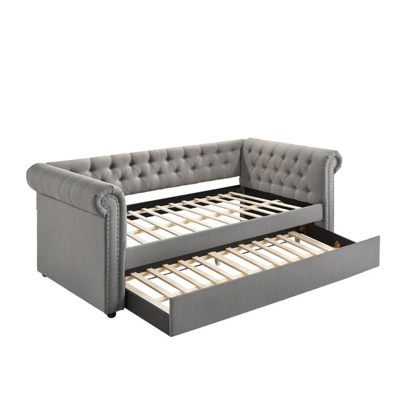 Loe Daybed w Pull Out Trundle, Chesterfield Dove Gray Upholstery image number 0