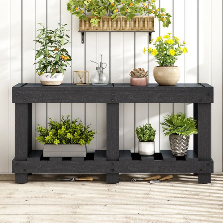 62.9" Vintage Entryway Table - Fir Solid Wood with Natural Grain, 6 Reinforced Legs & 4.5" Thick Desktop