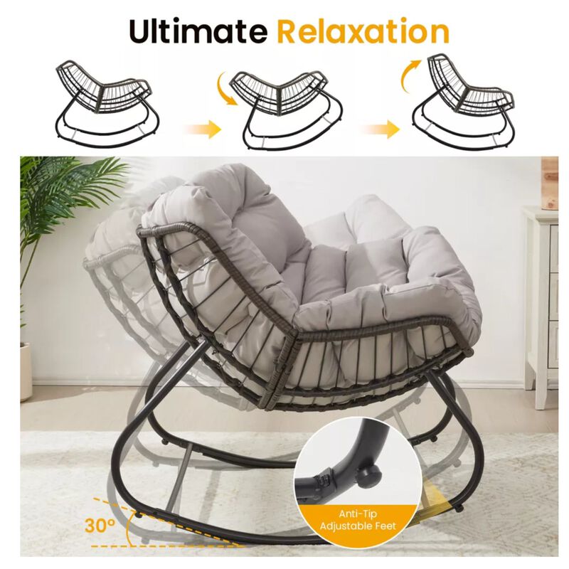 Hivvago Wicker Egg Rocker Chair with Ottoman image number 4