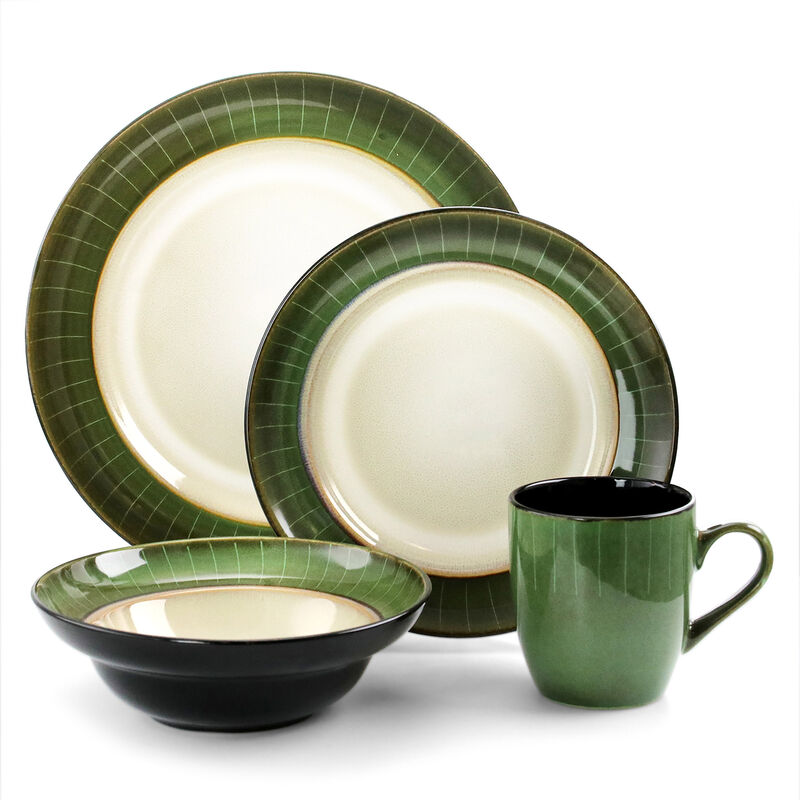 Elama Grand Jade 16 Piece Luxurious Stoneware Dinnerware with Complete Setting for 4, 16pc