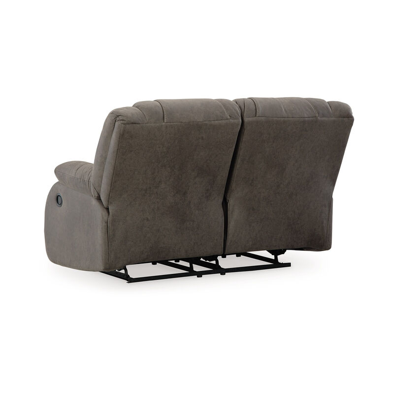 Perth Manual Reclining Loveseat, Foam, Slate Gray Faux Leather 61 Inch - Benzara