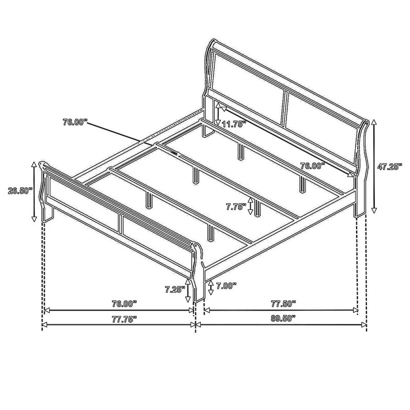Nim King Size Bed, Sleigh Panel Headboard Design, White, Low Profile - Benzara