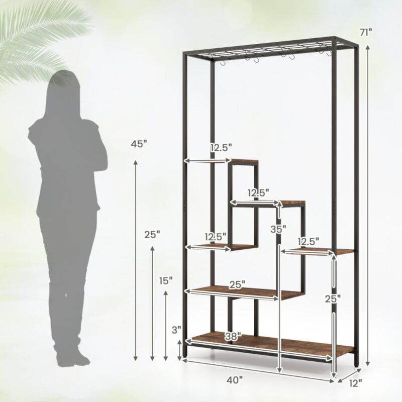 Hivvago 6-Tier Tall Plant Stand 71 Inch Metal Indoor Plant Shelf with 10 Hanging Hooks