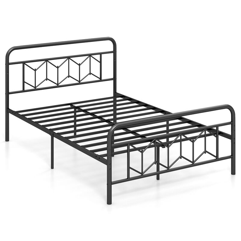 Minimalist Platform Bed with Tall Headboard and Snap Lock Metal Slats