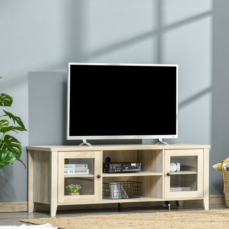 Modern TV Stand, Entertainment Center with Shelves and Cabinets for Flatscreen TVs up to 60" for Bedroom, Living Room, Oak