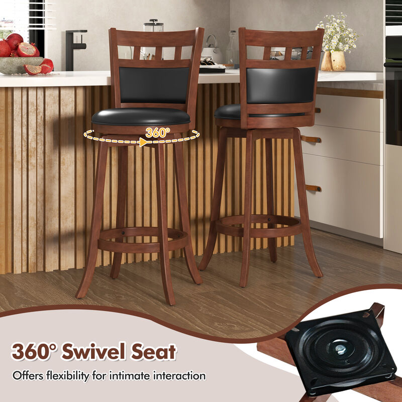 Wood Swivel Bar Stools Set of 2 with Faux Leather Upholstered Seat and Back