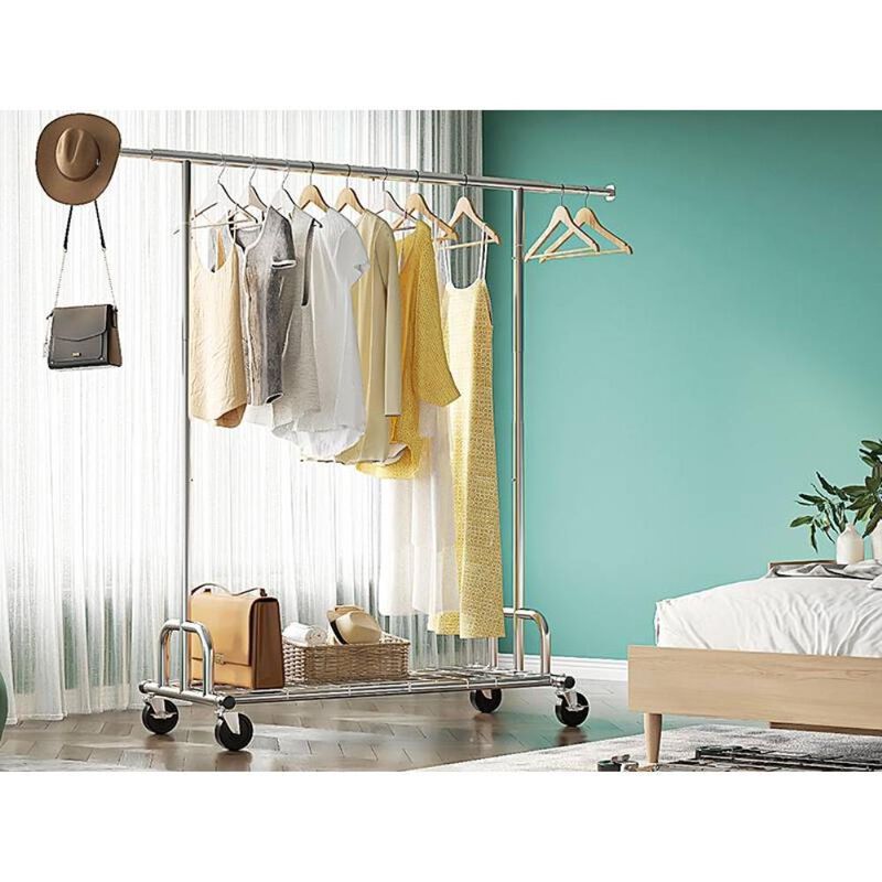 Hivvago Heavy Duty Metal Clothing Bar Garment Rack on Lockable Casters - 450lb Capacity