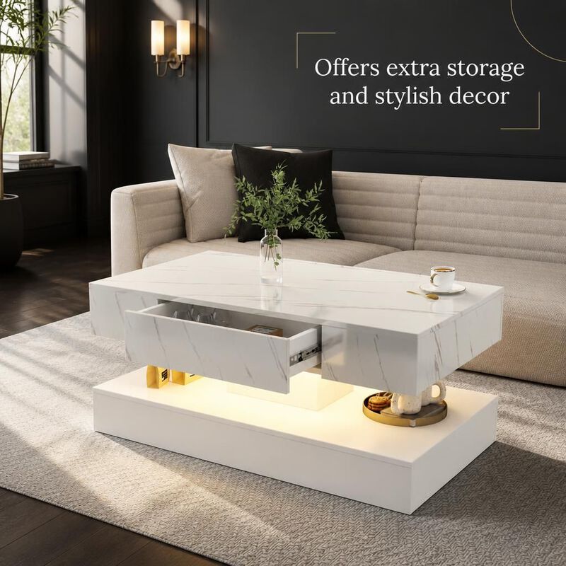 GOODSILO Modern LED Coffee Table with Remote RGB Lighting, Built-in Storage Drawer for Living Room, Bedroom and Office Durable Living Room Furniture image number 4