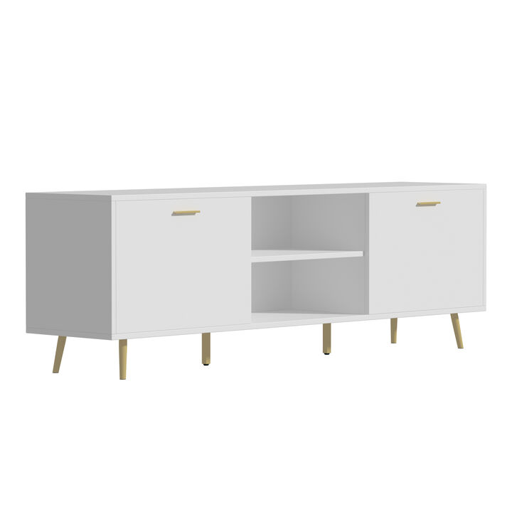 69 in. W White Wood TV Stand Console Entertainment Center for TV up to 75 in.