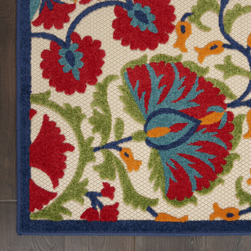 HomeRoots 8' X 11' Navy Blue Beige Green Blue And Red Floral Indoor Outdoor Area Rug image number 4