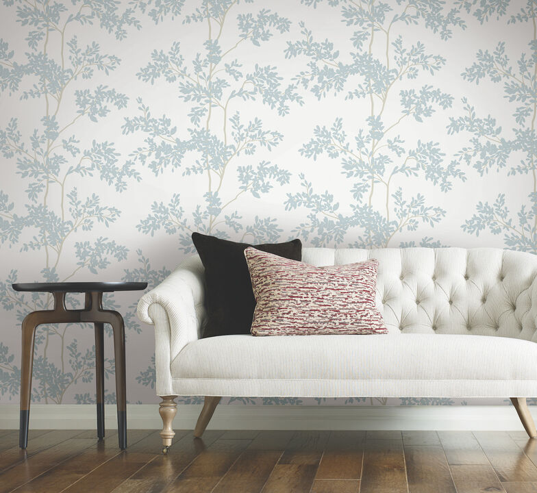 Lunaria Silhouette White & Cloud Blue Wallpaper