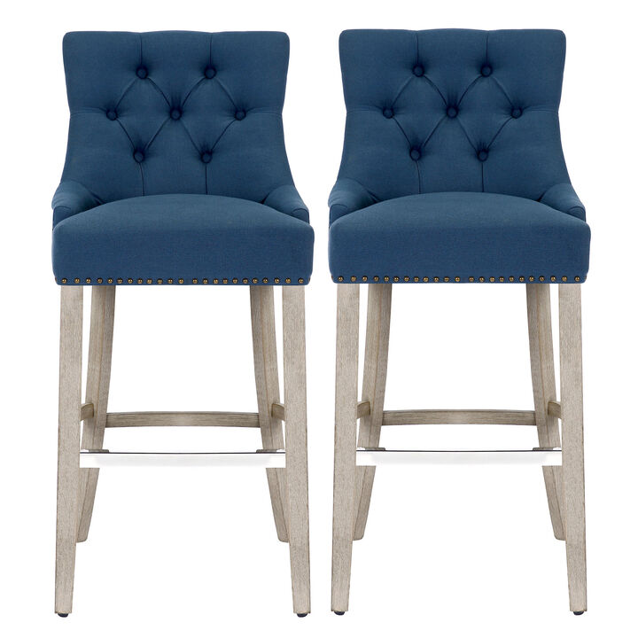 WestinTrends 29" Linen Fabric Tufted Upholstered Bar Stool (Set of 2), Antique Grey