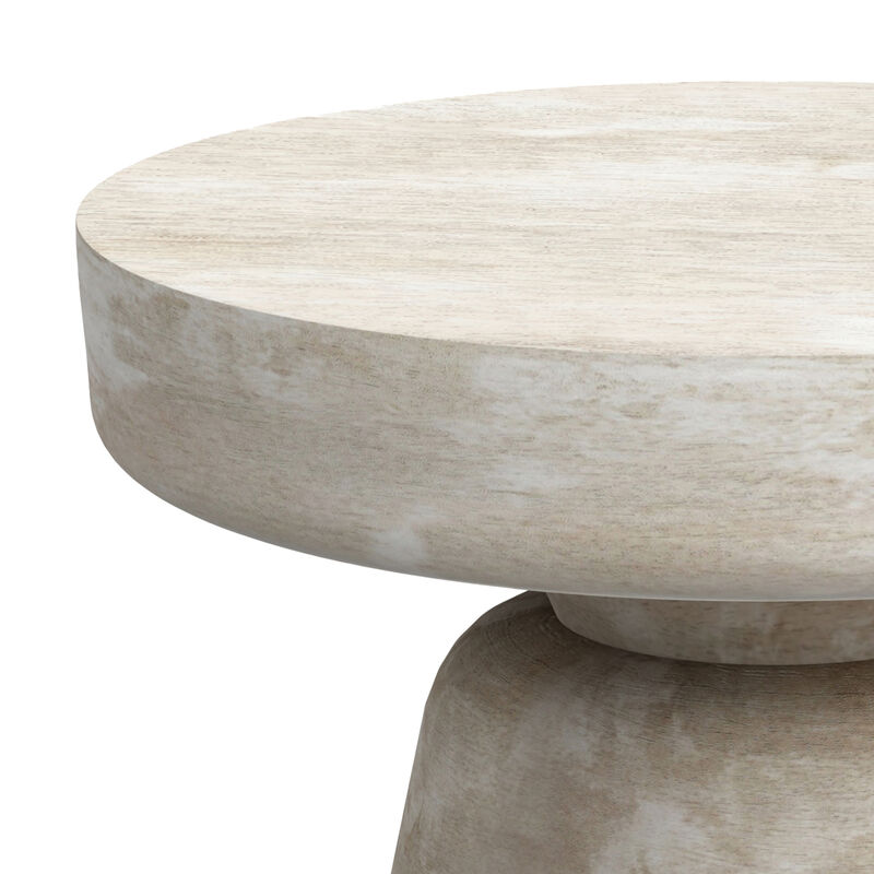 Robbie SOLID MANGO WOOD 16 inch Wide Round Contemporary Rustic Accent Table in Distressed White Wash, Fully Assembled