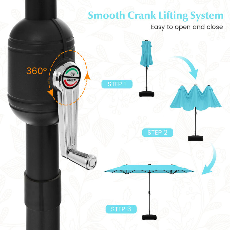 Double-sided Patio Umbrella with Solar Lights for Garden Pool Backyard