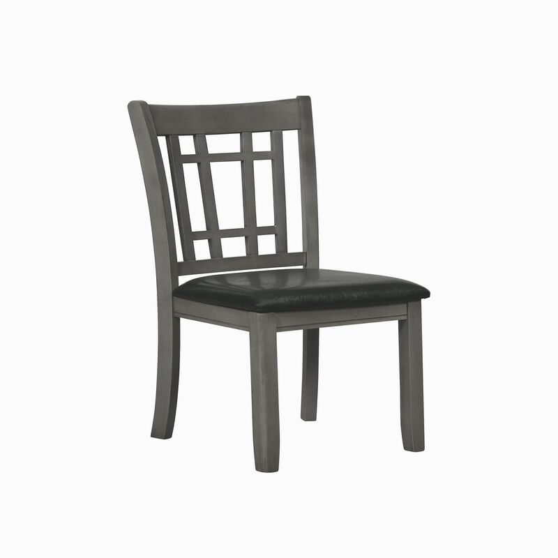 Cutout Back Wooden Dining Chair with Leatherette Seat, Gray and Black, Set of Two-Benzara