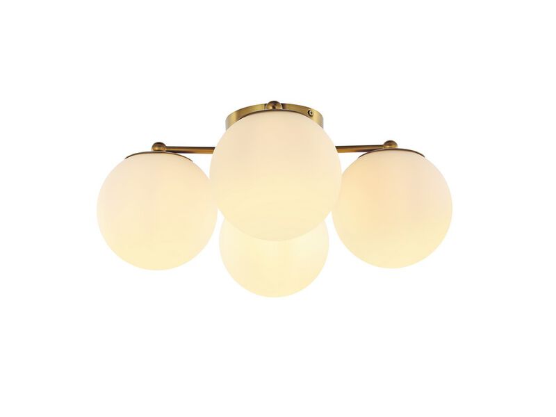 Orly 18" 4-Light Bohemian Farmhouse Iron/Frosted Glass LED Semi Flush Mount, Brass Gold/White image number 1