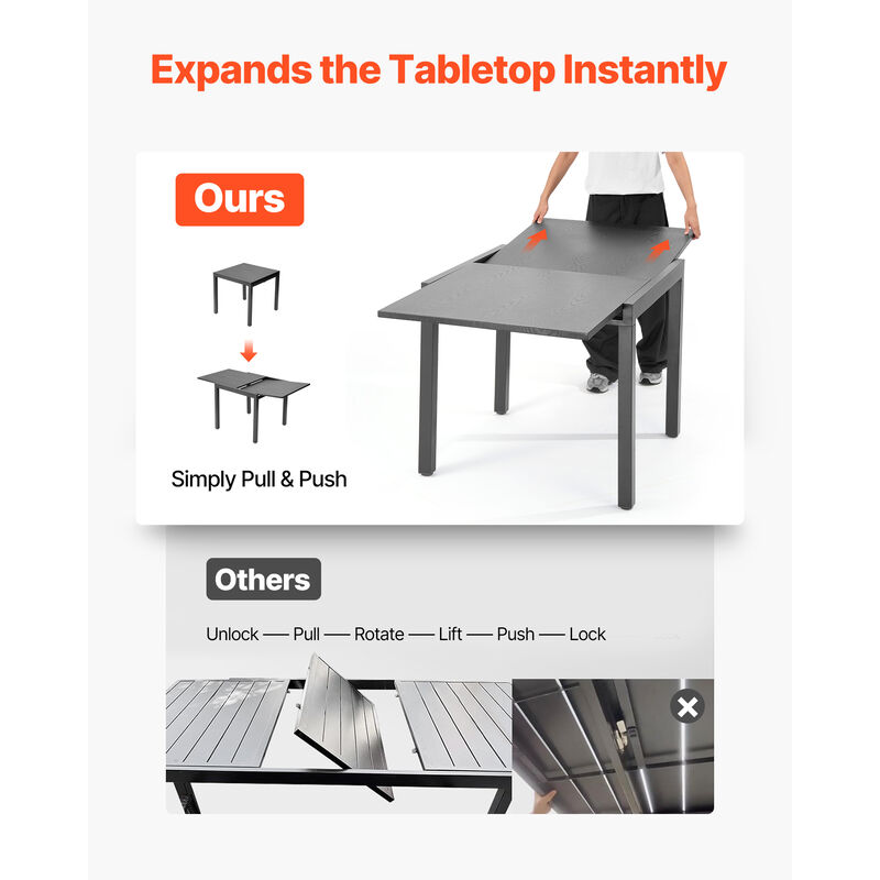 VEVOR Expandable Outdoor Patio Dining Table Rectangular Garden Furniture for 4-6 image number 4