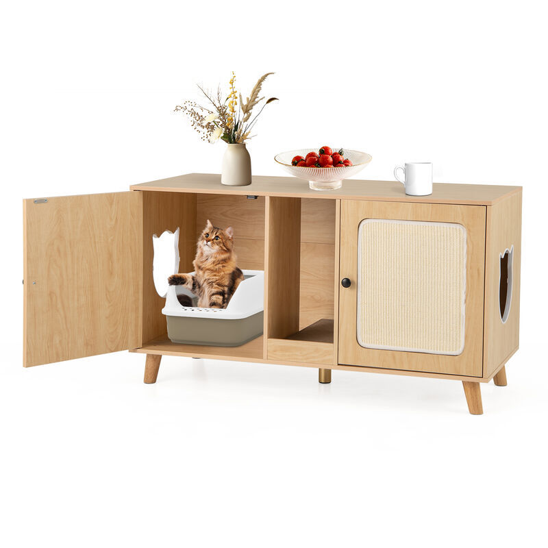Hidden Cat Litter Box Enclosure with Double Rooms and Sisal Scratching Mats image number 3