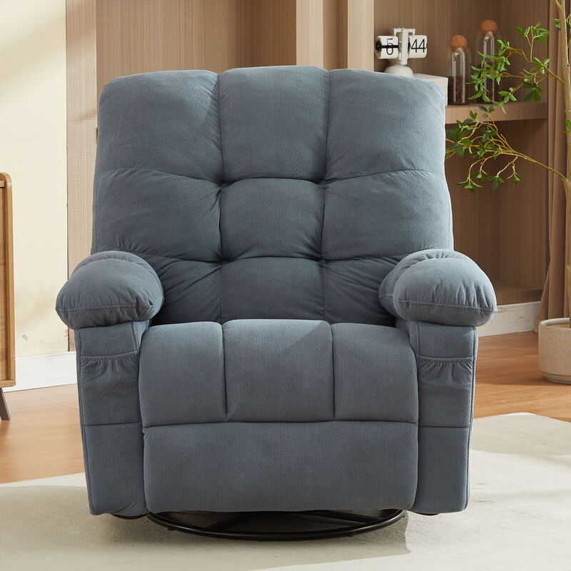 Fabric Swivel Manual Recliner with Massage and USB Port