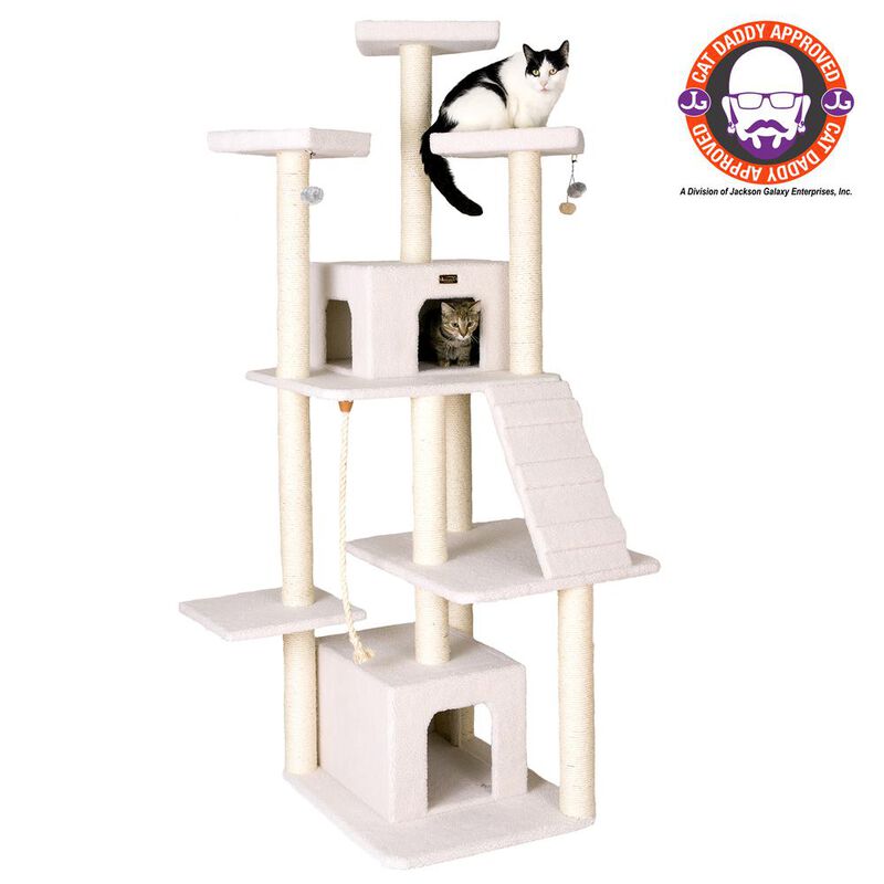 Armarkat Classic Real Wood Cat Tree In Ivory, Multi Levels With Ramp