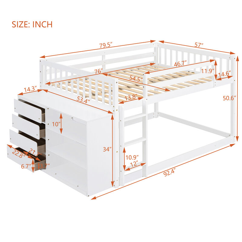 Whisen 92.4"x57" Full over Full Bunk Bed with 4 Drawers 3 Shelves, Solid Wood for Kids Bedroom image number 9