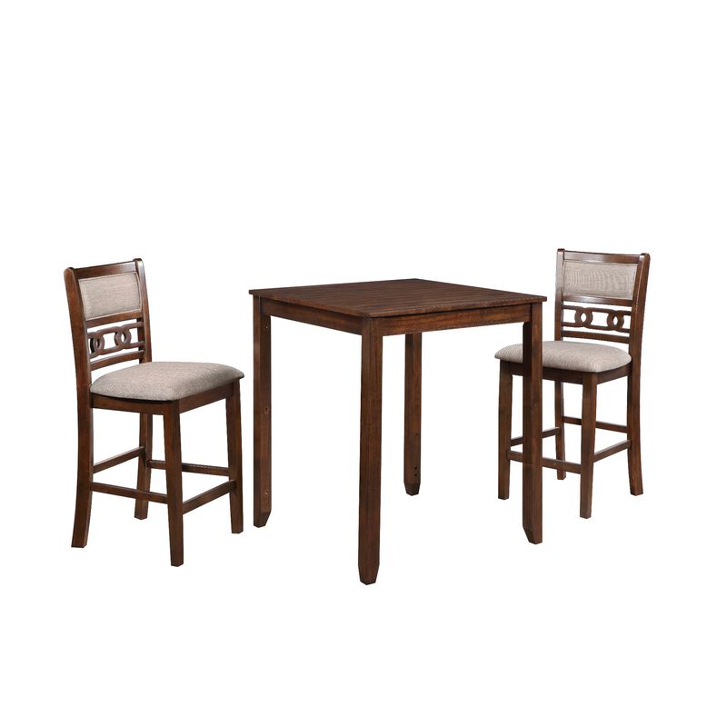 Gary 3 Piece Counter Table Set, Cherry Brown - Benzara