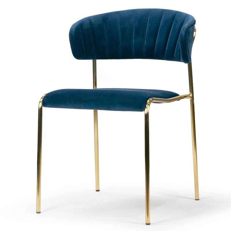 Glamour Home Set of 2 Blue Velvet Dining Chair Golden Metal Legs