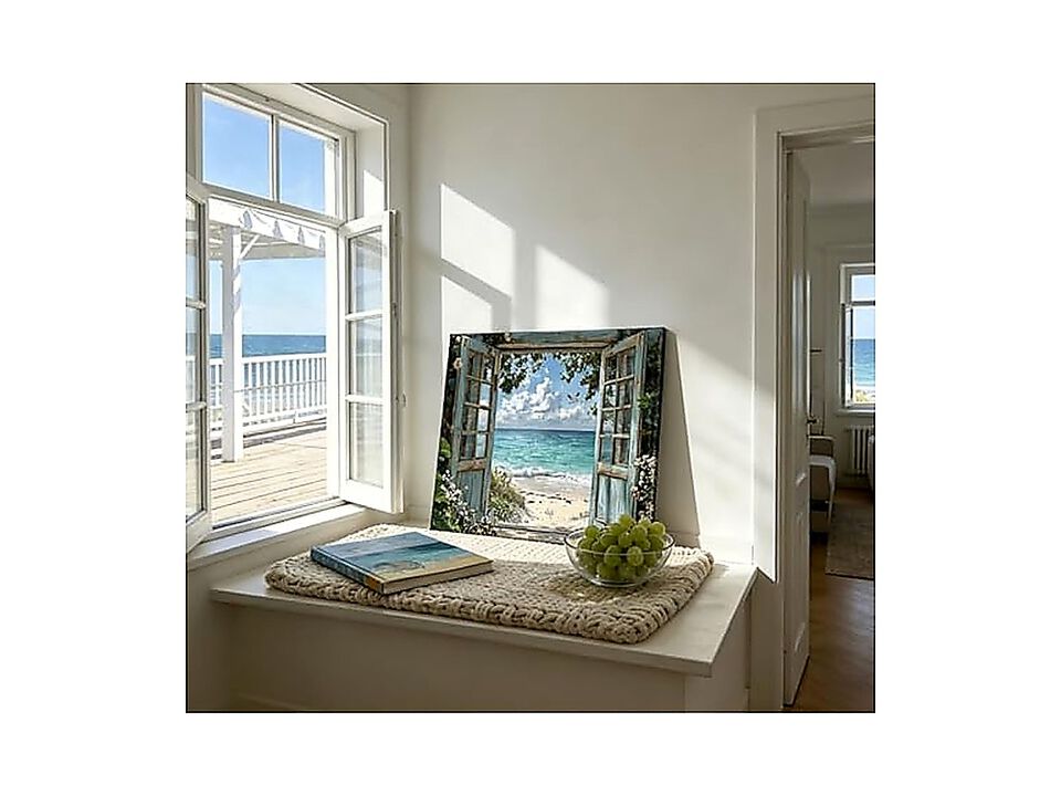 Coastal Beach Window View Wall Art Ocean Seascape Canvas Tropical Seashore Room