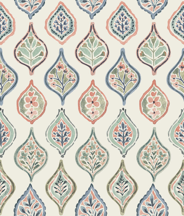 Marketplace Motif Off White & Green Wallpaper