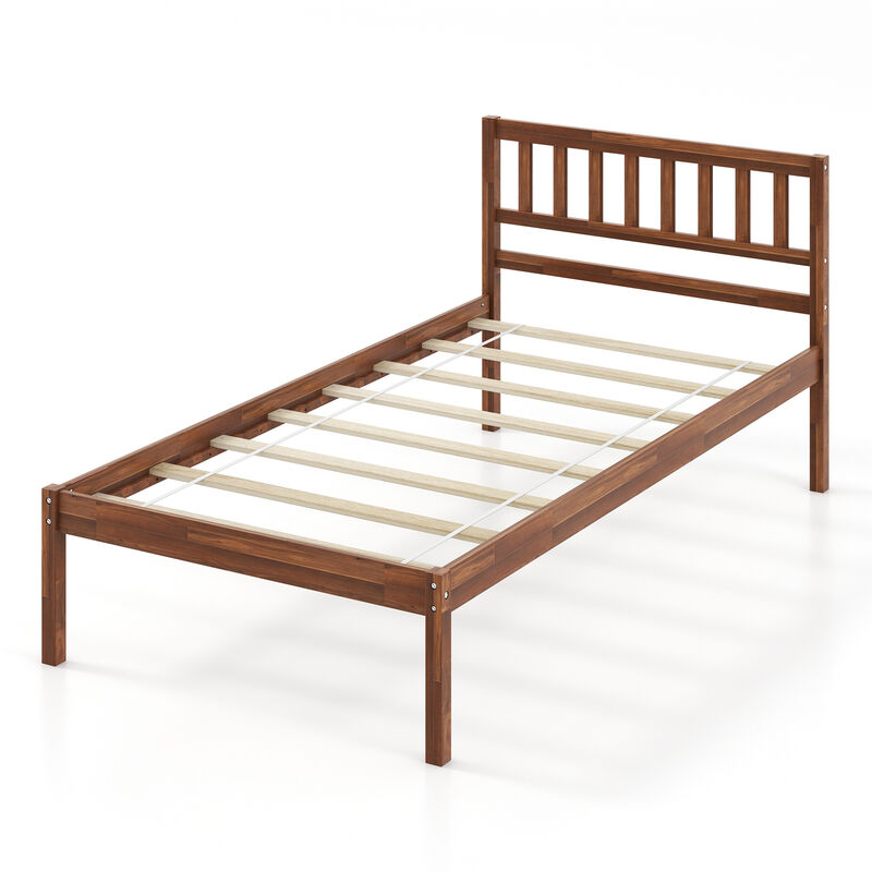 Wood Bed Frame with Headboard and Slat Support