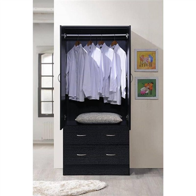 Hivvago 2 Door Wardrobe Armoire with 2 Drawers and Hanging Rod Storage