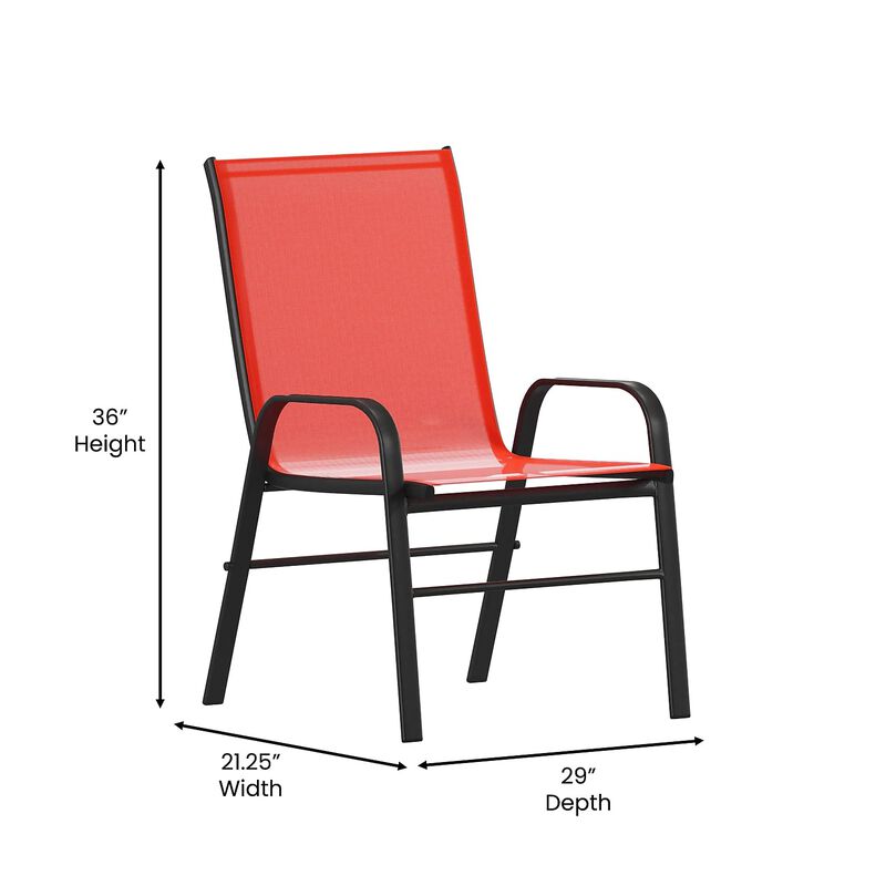 Flash Furniture Brazos Series Red Outdoor Stack Chair with Flex Comfort Material and Metal Frame, Set of 4