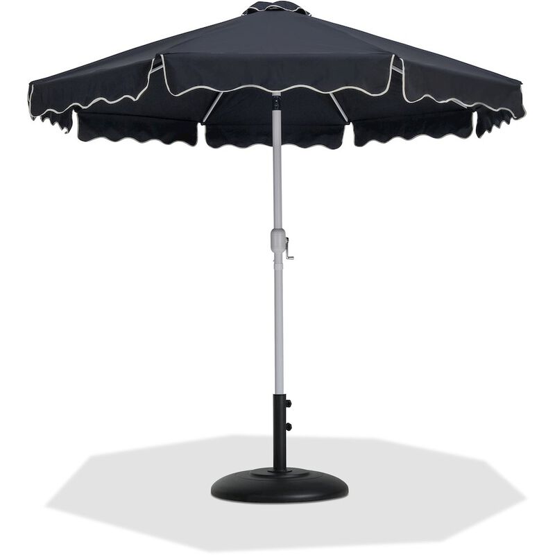 Meridian Furniture Amalfi Black With Cream Piping / Matte Black Metal Patio Umbrella with Base Sets