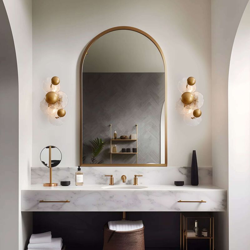 Flora 2-Light Brushed Brass Glass Flower Wall Sconce - 9" W x 16" H x 5.5" D image number 2