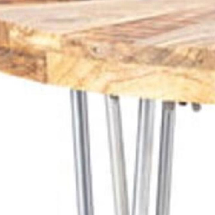 26 Inch Coffee Table, Modern, Mango Wood Top, Iron Legs, Silver, Brown-Benzara