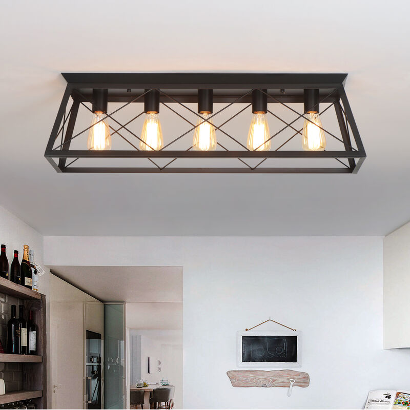 5-Light Flush Mount Lighting Rectangular Farmhouse Caged Low Ceiling Light image number 4