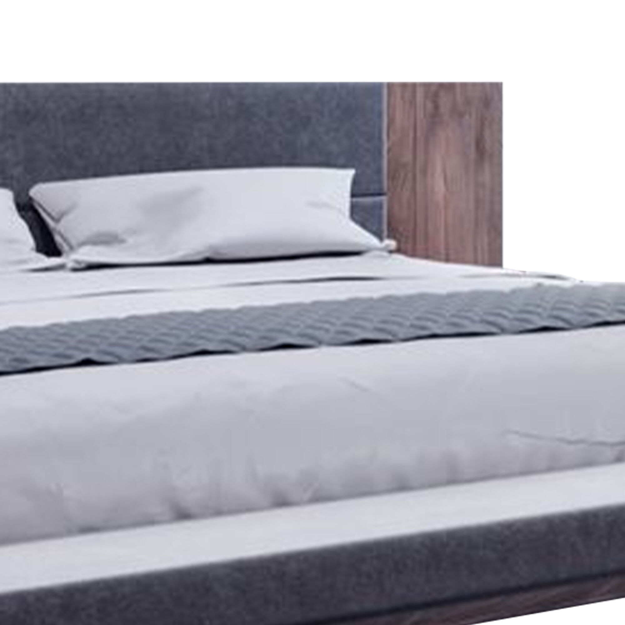 Noe Zen Japanese Low Profile Queen Bed w Nightstand, Dark Gray, Walnut