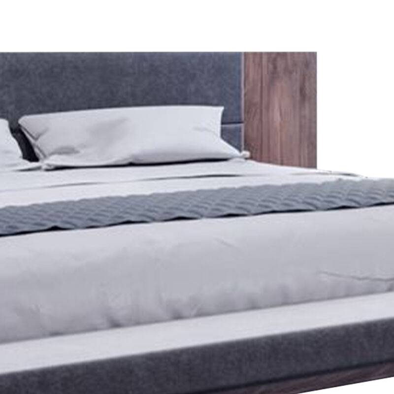 Noe Zen Japanese Low Profile Queen Bed w Nightstand, Dark Gray, Walnut