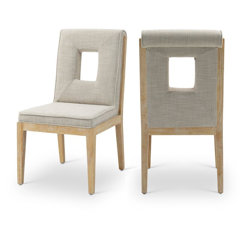 Meridian Furniture Gwendolyn Cream Linen Textured Fabric Dining Side Chair, Set of 2