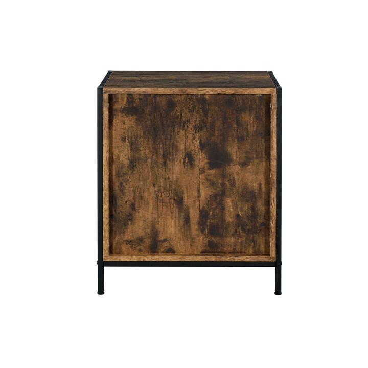 Acme Juvanth Wooden Nightstand with 2-Drawer in Rustic Oak and Black