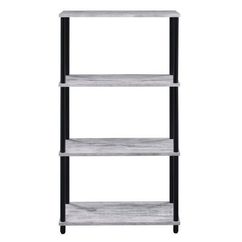 4 Tier Design Bookshelf with Metal Tubular Legs, Antique White - Benzara