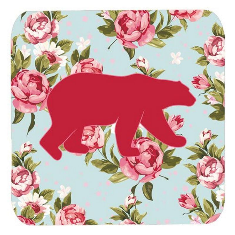 Caroline's Treasures BB1005-RS-BU-FC Bear Shabby Chic Blue Roses Foam Coasters (Set of 4), 3.5 H x 3.5 W, Multicolor