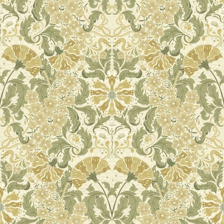 Ojvind Gold Floral Ogee Wallpaper (Set of 2)