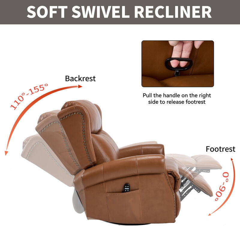 Genuine leather Heat Massage Manual Recliner Chair with Rocker and Swivel for Living Room image number 8