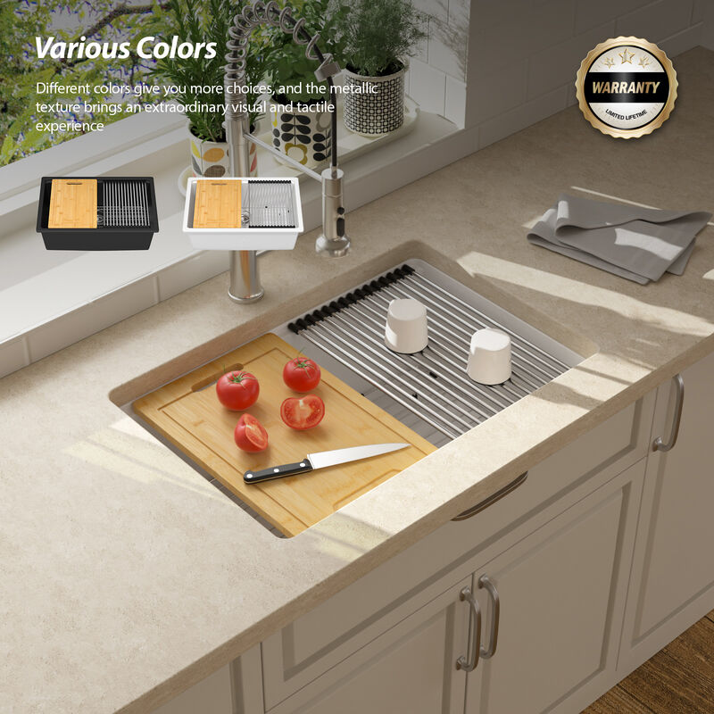 28x19x10 Inch White Granite Composite Undermount kitchen Sink Single Bowl Quartz Workstation kitchen Sink
